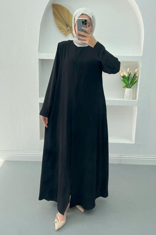 Hidden Zipper Abaya Black