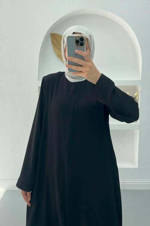 Hidden Zipper Abaya Black