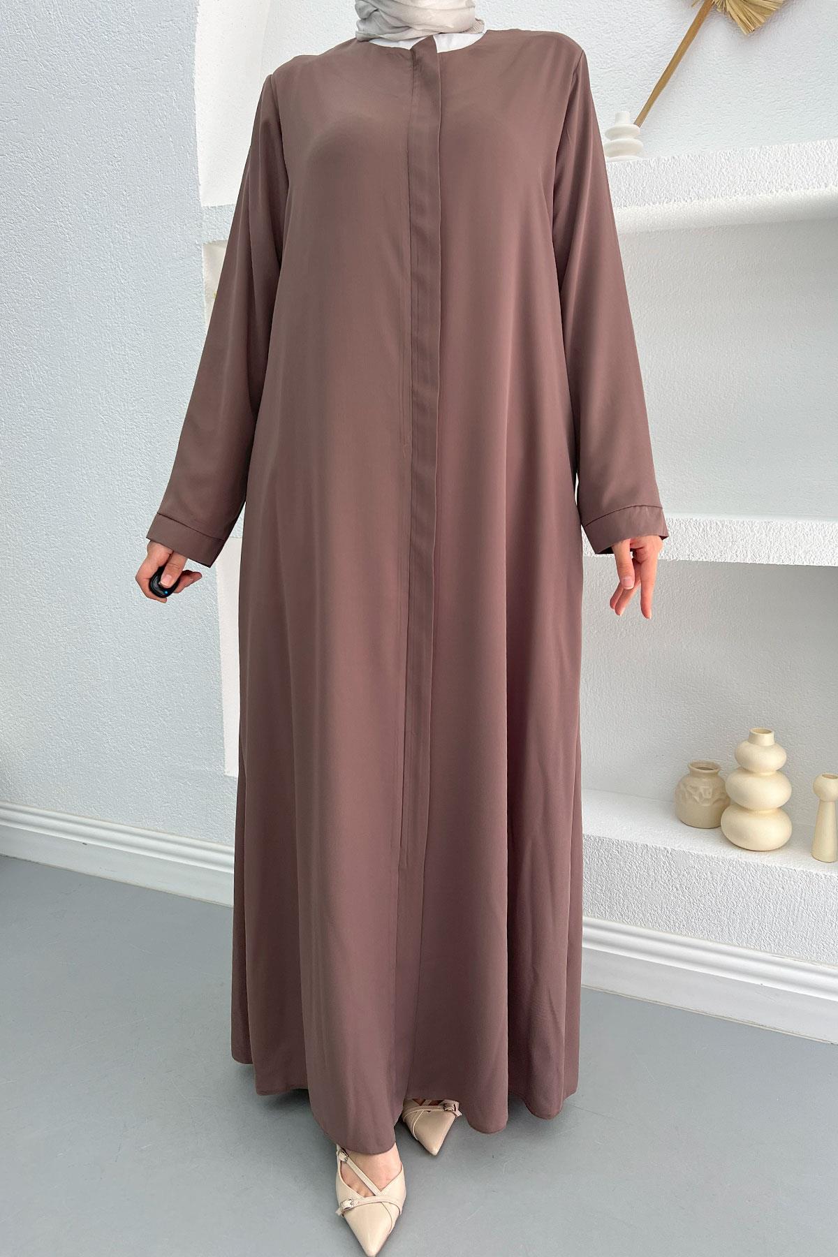 Hidden Zipper Abaya Mink