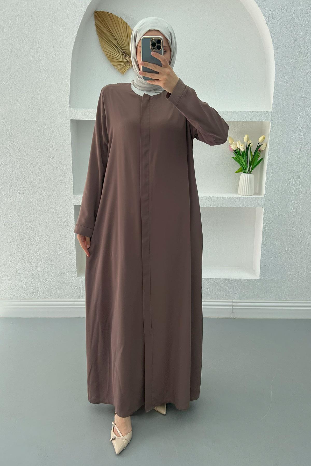 Hidden Zipper Abaya Mink