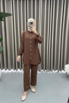 Gold Buttoned Burgu Suit Brown