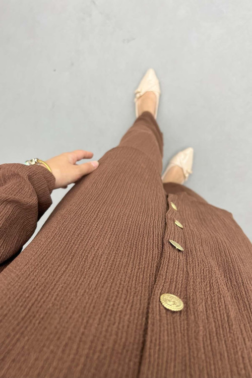 Gold Buttoned Burgu Suit Brown