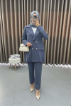 Gold Buttoned Jacket Set Gray