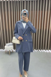 Gold Buttoned Jacket Set Gray