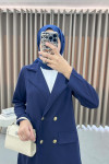 Gold Buttoned Jacket Set Navy Blue