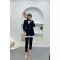 Gold Buttoned Jacket Set Navy Blue