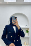 Gold Buttoned Jacket Set Navy Blue