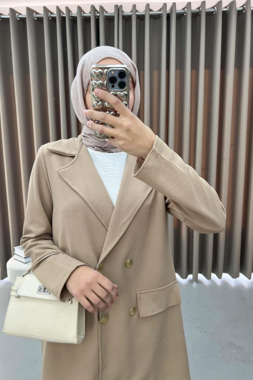 Gold Buttoned Jacket Set Milk Coffee