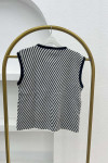 Gold Buttoned Striped Vest Black