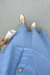 Gold Buttoned Skirt Suit Blue