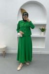 Gold Buttoned Skirt Set Green