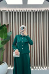 Gold Buttoned Skirt Suit Emerald Green