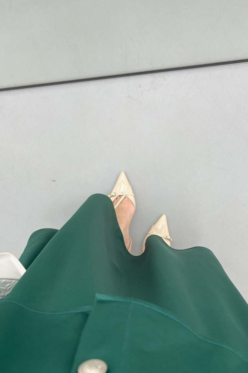 Gold Buttoned Skirt Suit Emerald Green