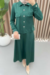 Gold Buttoned Skirt Suit Emerald Green