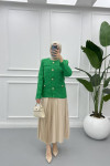 Gold Buttoned Tweed Jacket Green