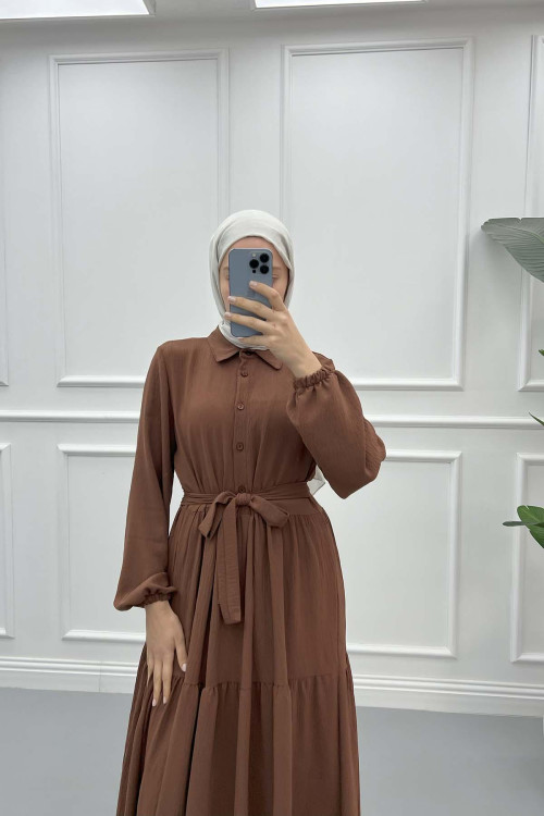 Shirt Collar Dress Brown