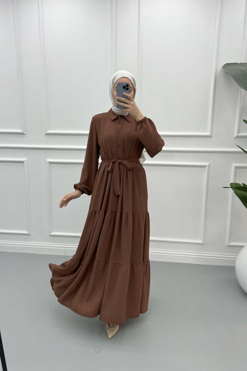 Shirt Collar Dress Brown