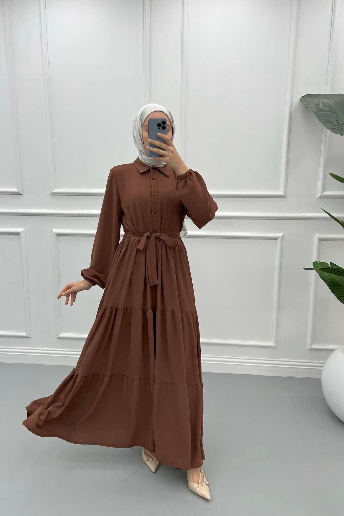 Shirt Collar Dress Brown