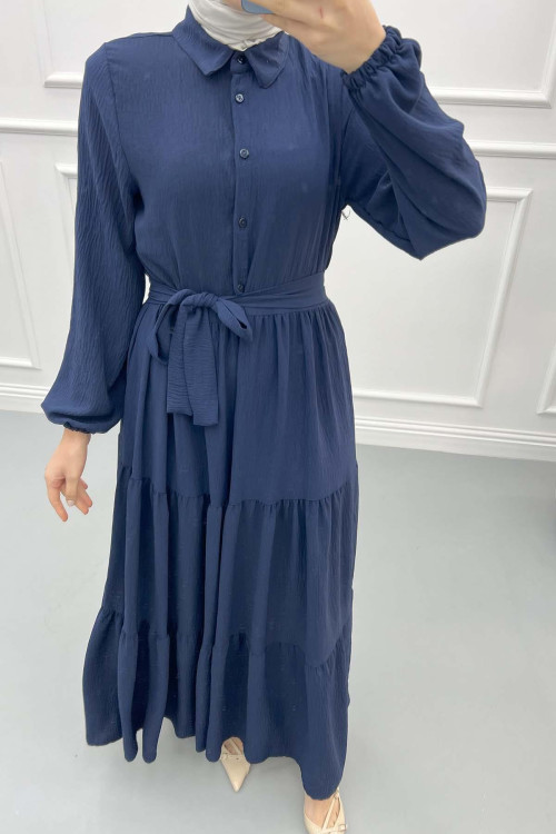 Shirt Collar Dress Navy Blue