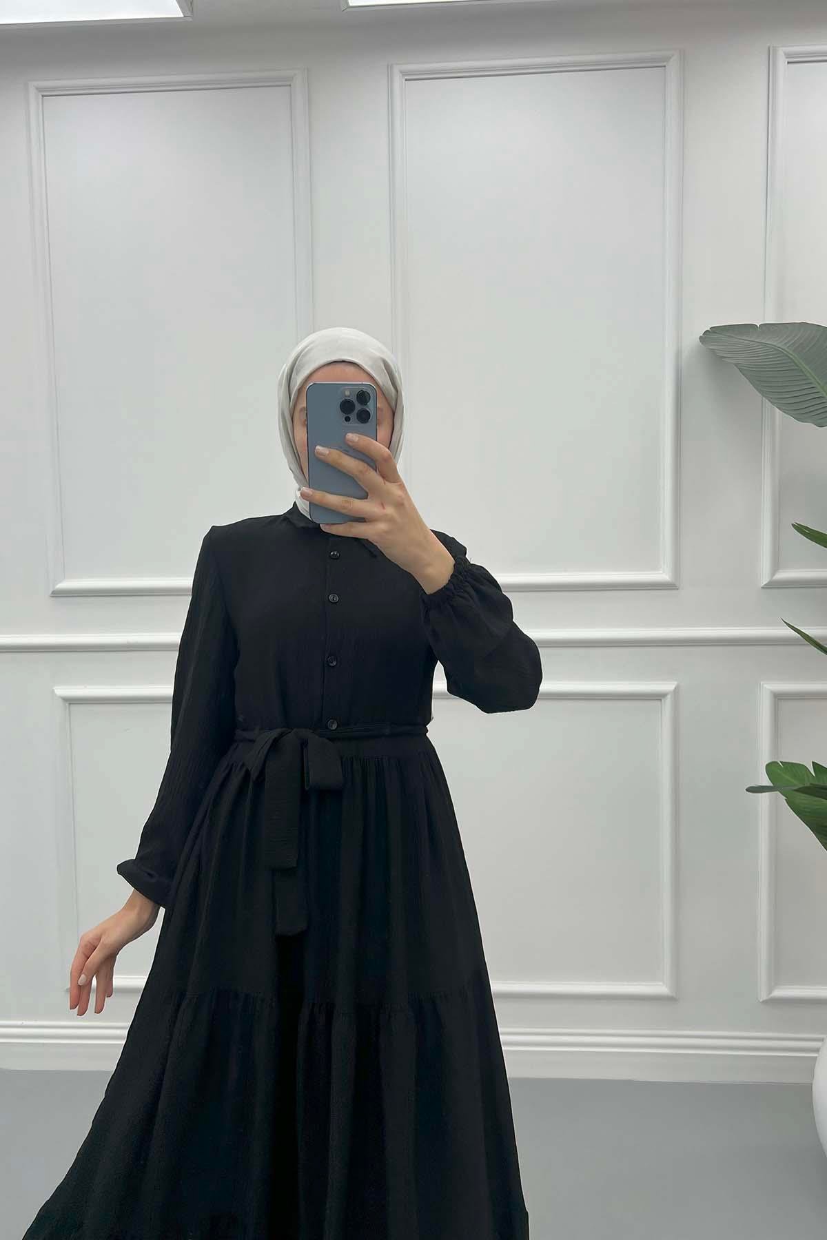 Shirt Collar Dress Black