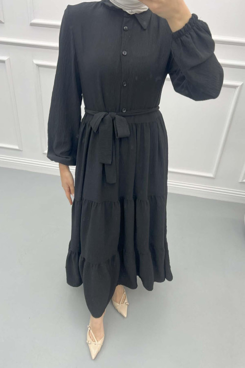 Shirt Collar Dress Black