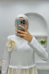 Rose Brooch Dress Cream