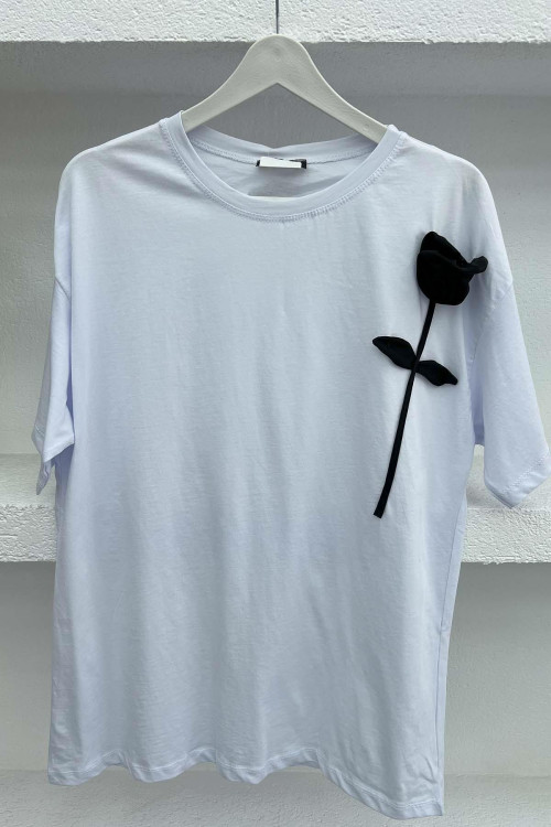 Rose Figured T-Shirt White