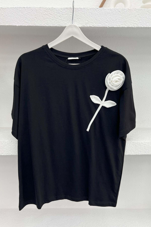 Rose Figured T-Shirt Black