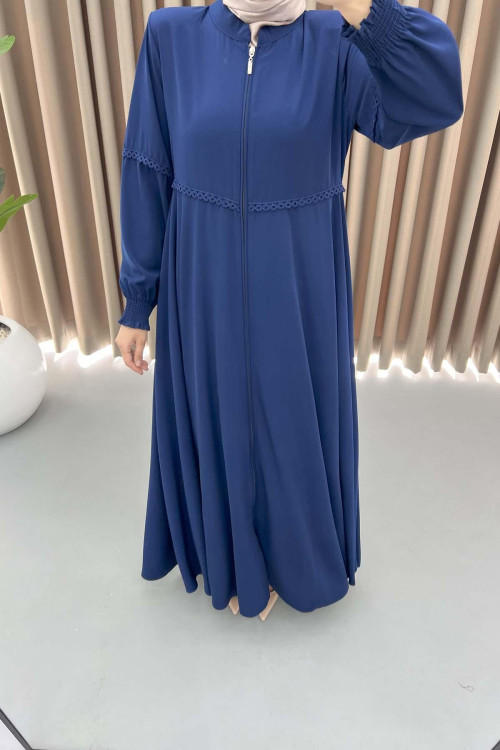 Guipure Embroidered Abaya Navy Blue