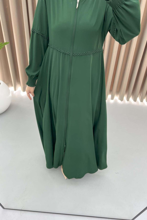 Guipure Embroidered Abaya Emerald Green