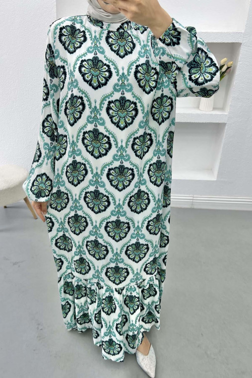 Hakim Collar Patterned Dress Green