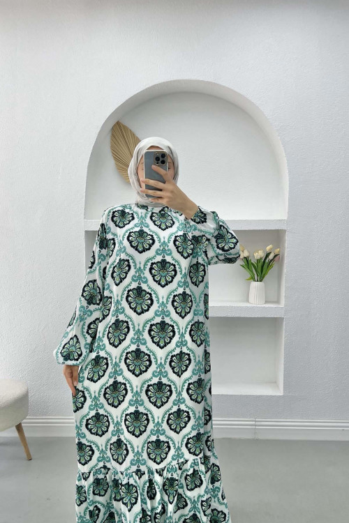 Hakim Collar Patterned Dress Green