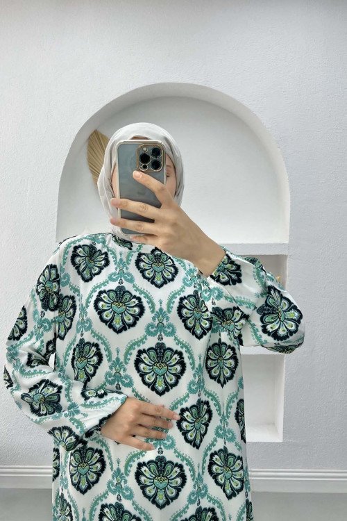 Hakim Collar Patterned Dress Green