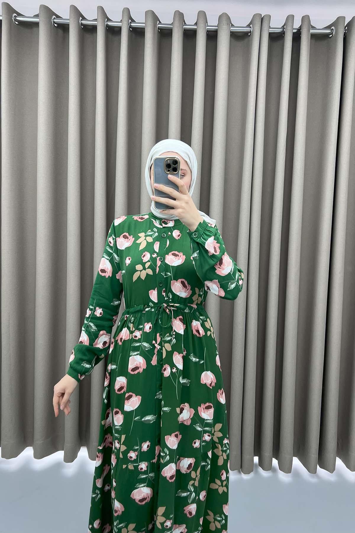 Judge Collar Floral Dress Green