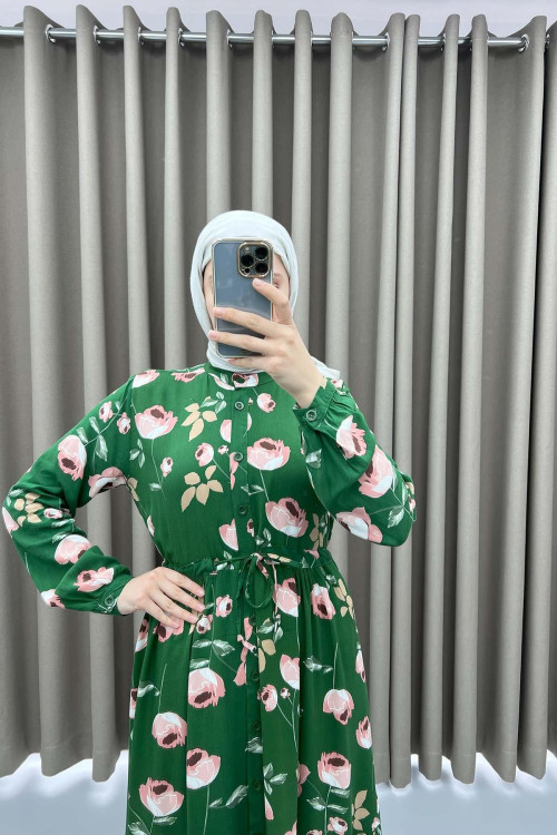 Judge Collar Floral Dress Green