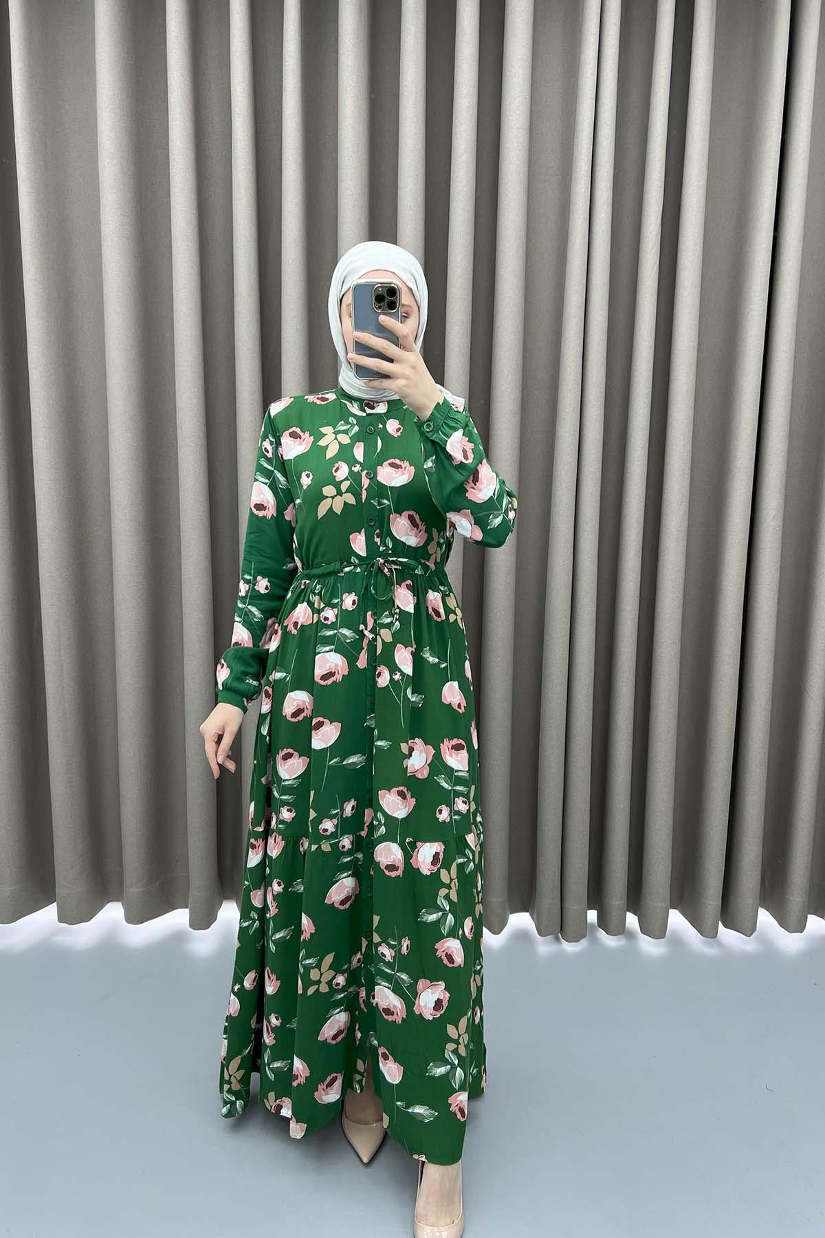 Judge Collar Floral Dress Green