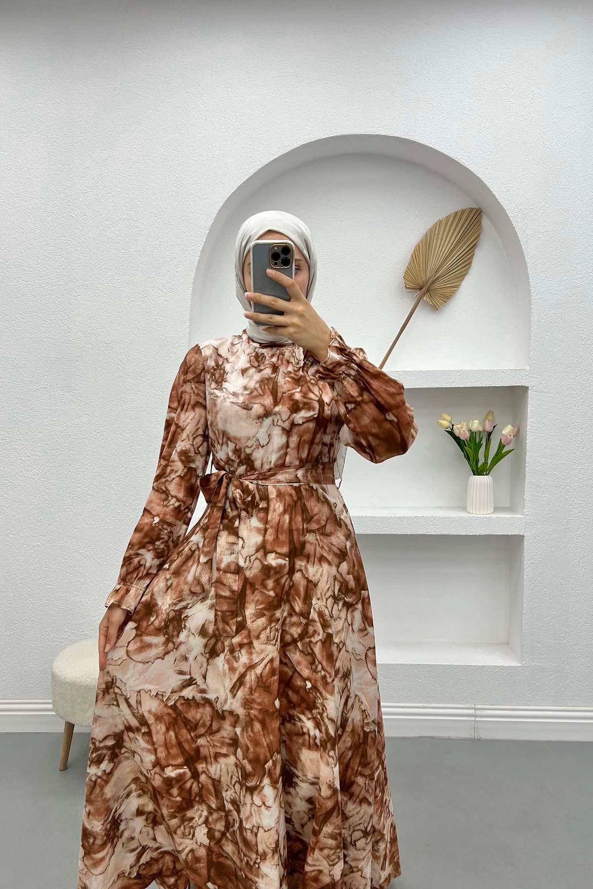 Judge Collar Patterned Dress Brown