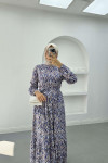 Judge Collar Patterned Dress Navy Blue