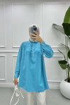 Mandarin Collar Ruffle Shirt Turquoise