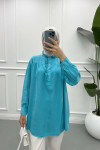 Mandarin Collar Ruffle Shirt Turquoise