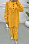 Mandarin Collar Linen Suit Dark Yellow