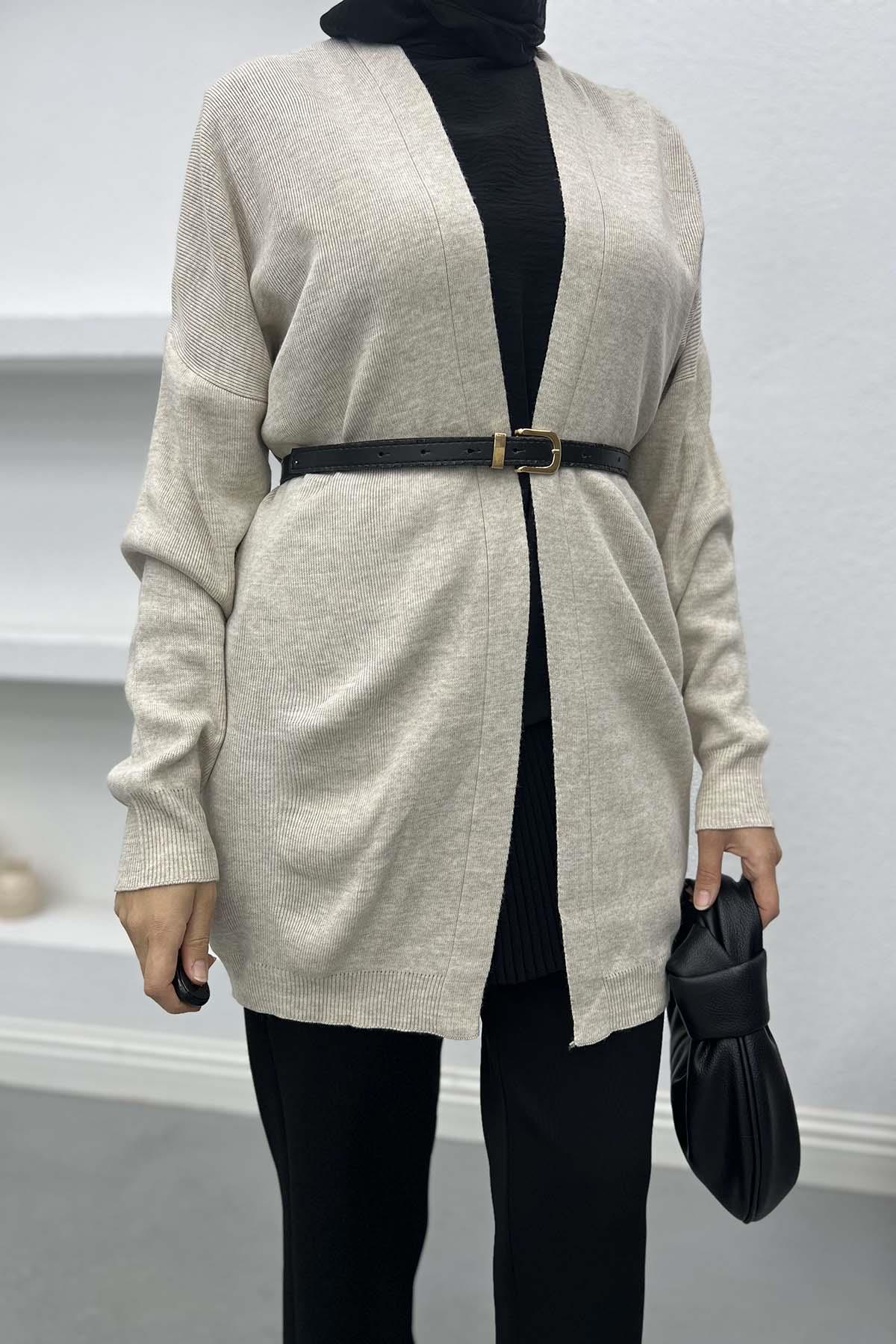 Thin Knit Cardigan (Without Belt) Beige