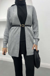 Thin Knit Cardigan (Without Belt) Gray