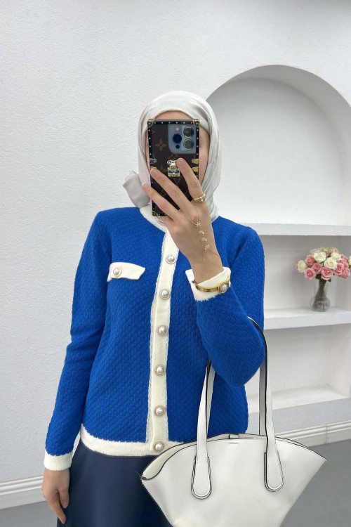 Pearl Button Detailed Cardigan Blue