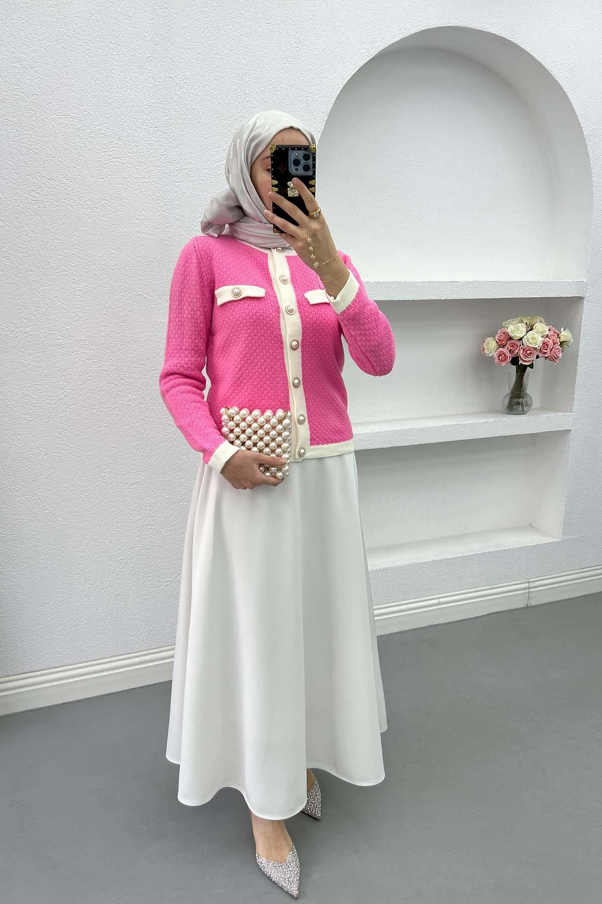 Pearl Button Detailed Cardigan Pink