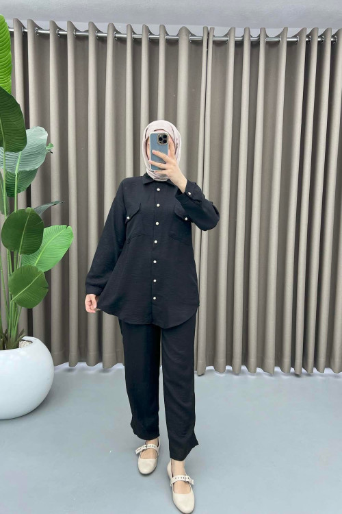 Pearl Button Pocket Suit Black