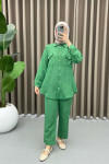 Pearl Button Pocket Suit Green