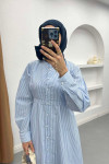 Pearl Button Striped Dress Blue