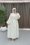 Pearl Button Patterned Dress White