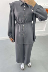 Pearl Buttoned Scuba Suit Anthracite